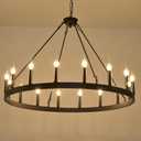 VIZBMYR Wagon Wheel Chandelier 40-inch, 20-Light Black Farmhouse Rustic Wagon Wheel Chandelier Industrial Round Ceiling Light for High Ceilings Living Room Dining Room Foyer Entryway Outdoor Porch