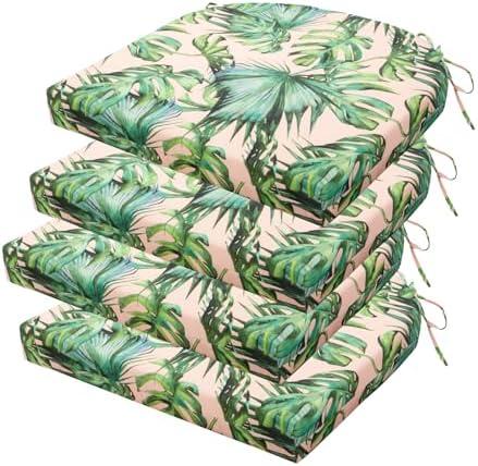 HOMELYSIAN Outdoor Chair Cushions Set of 4, 17 x 16 Inch Patio Chair Cushions for Outdoor Furniture, Water Resistant Outdoor Patio Chair Cushions with Non-Slip Ties(Tropical Rainforests)