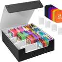 Card Deck Storage Box for Trading Cards 3000+MTG Deck Box with 24 Colorful Divider Tabs, Card Supporters PU Leather Trading Card Storage for Magic Game Cards TCG and Sport Cards (Black Gary)