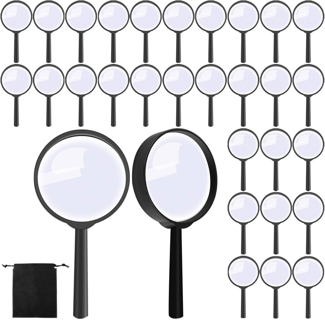 Elcoho 24 Pack Handheld Magnifier Plastic Magnifying Glass for Reading Jewelry Home Office Desk Accessories with Storage Bag