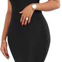 VASAUGE Women's Elegant Formal Bodycon Ruffle Sleeveless Midi Cocktail Party Dress (Black, XL)