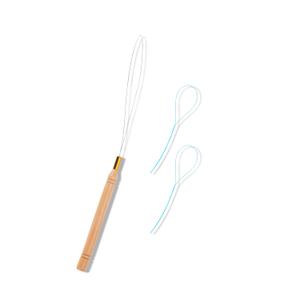 3pcs Hair Extension Loop Needle, 1pc Large Stainless Steel Wooden Hair Beader Tool with 2pcs Small Plastic Bead Threader for Hair Braids Feather Extensions Hair Styling Accessories