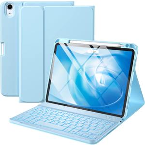 Harvopu Compatible for iPad Air 11-inch/ 10.9" Air 5th 4th Generation Case with Keyboard - Backlit Detachable, Folio Cover with Pencil Holder for iPad Air 11 Inch M3/M2, Air 5/ Air 4 (Sky Blue)