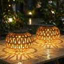 Livinlarge 2 Pack Solar Lanterns Outdoor Waterproof,Outdoor Table Decor,
Rattan Solar Light Decorative,Small Tabletop Lantern Gifts for Mom,Grandma,Lantern Lights Outside for Garden,Yard,Steps,Patio