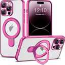 Compatible with iPhone 14 Pro Max Case with Magnetic Ring Stand [Compatible with Mag-Safe] [Full Camera Lens Protector] Soft Plating Clear Phone Case for iPhone 14 Pro Max 6.7", Rose