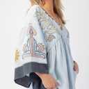 Womens Floral Printed Blouse V-Neck 3/4 Sleeves Loose Fit Vintage Babydoll Tops (Blue, S)