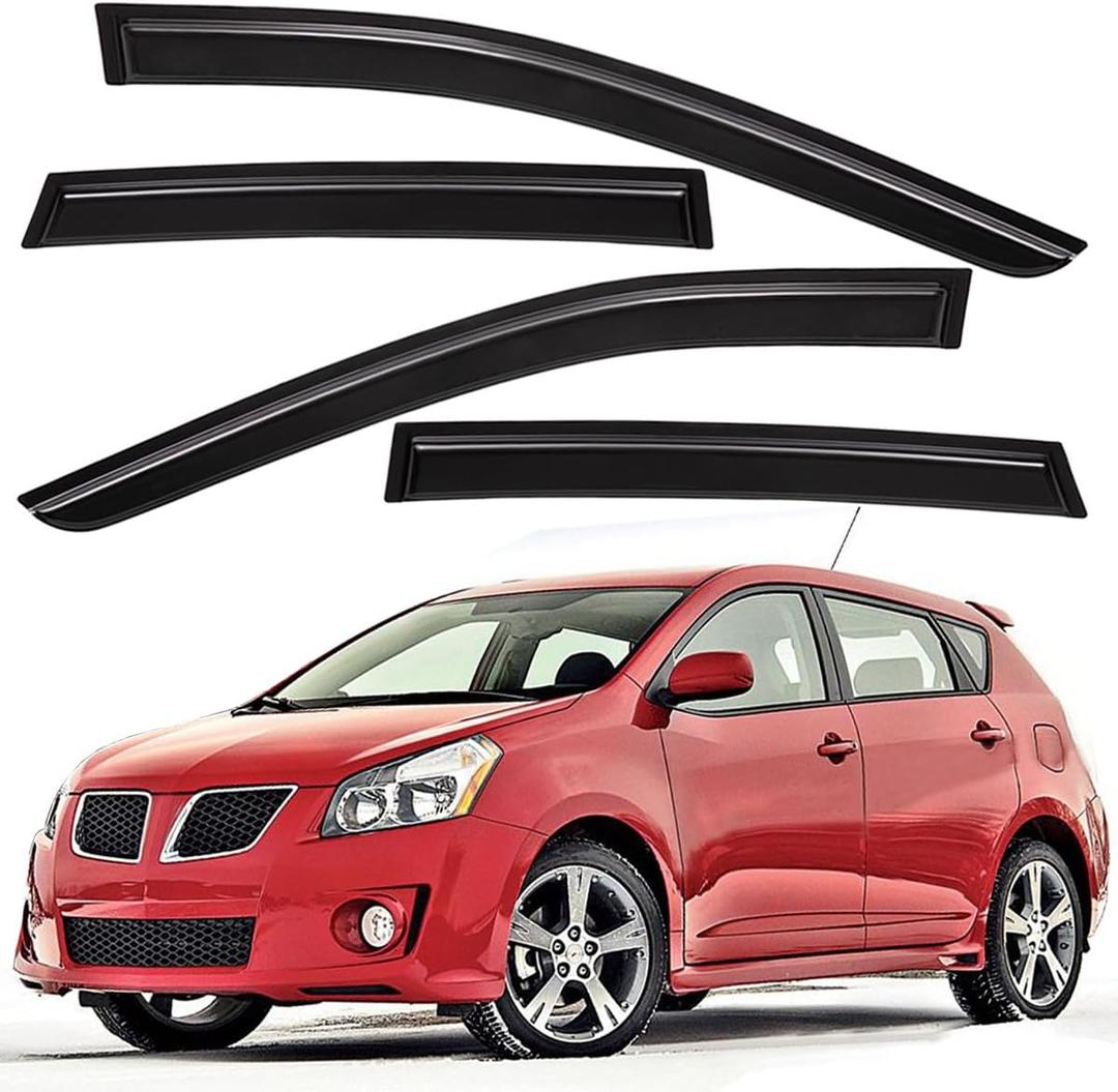 Lightronic Extra Durable Outside Mount Auto Vent Window Visor, Fits 2009-2014 Toyota Matrix Wagon, UV Protection Rain Guard, Dark Smoke Original Wind Deflector, No-Drill Easy Install, 4-Pcs