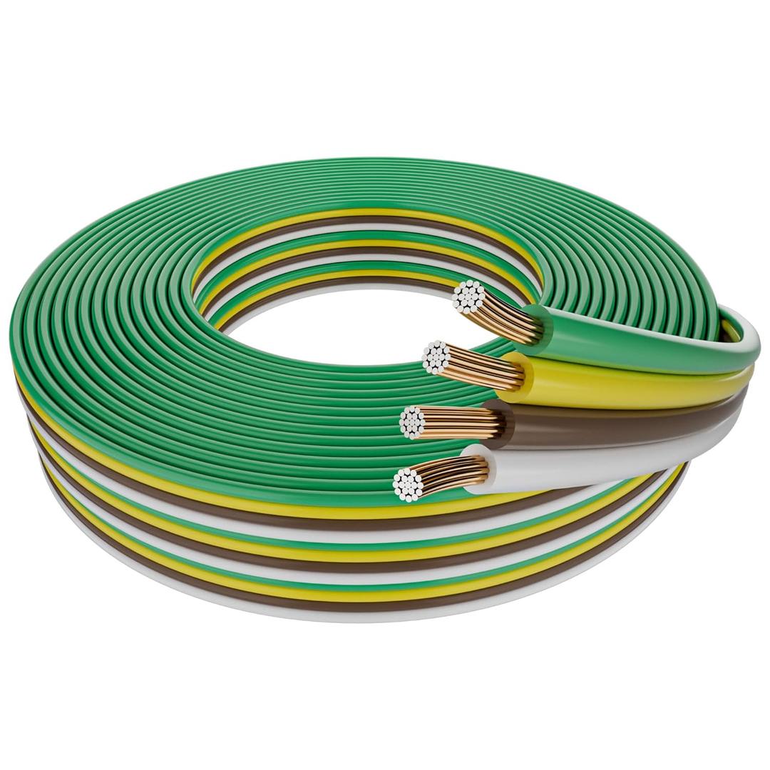 14 Gauge 4 Wire Trailer Wire 35FT, 4 Way Single Conductor Bonded Flat Trailer Cable, Color-Coded Standard CCA Electrical Low Voltage Extension Towing Wiring Harness for RV, Boat, Camper, Marine, Light