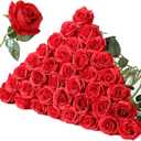 Tifuly 36 Pcs Roses Artificial Flowers in Bulk, Realistic Long Stem Fake Silk Roses for Party Home Wedding Centerpiece Office DIY Bouquets Decor Red
