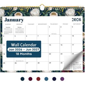 Calendar 2026-2027, 18-Month Wall Calendar from Jan 2026 to Jun 2027, 11.5" x 14.7", Spiral Binding Hanging Monthly Calendar with Twin-Wire Binding, Perfect for Home or Office - Floral Luxe