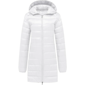 wantdo Women's Packable Puffer Coat Hooded Lightweight Long Winter Coats Size XXL White