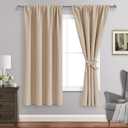 JIUZHEN Blackout Curtains for Bedroom Thermal Insulated,Noise Reducing Room Darkening Rod Pocket Curtains for Living Room, Set of 2 Panels with Tiebacks, 42 x 63 inch Long, Beige