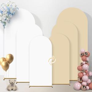 Arch Backdrop Cover, Wedding Arch Cover Spandex Fitted Cover for Photography Studio Stretchy Backdrop Cover for Birthday Baby Shower Ceremony Banquet (White+Beige, 4+5+6FT)
