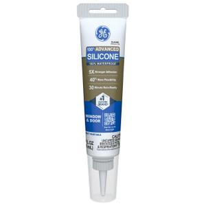GE Advanced Silicone Caulk for Window & Door, Clear, 2.8 fl oz Tube, 1 Pack - 100% Waterproof Silicone Sealant, 5X Stronger Adhesion, Freeze & Sun Proof