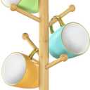 EsLuker.ly Mug Holder Tree Bamboo 360 Rotating Coffee Cup Display Rack with 6 Hooks for Home Kitchen Counter, Upgrade Wood Mug Stand Station Organizer, Building Your Dream Coffee Corner