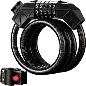Bike Lock Combination Bike Cable Lock - 5 Digit, Bike Locks Heavy Duty Anti Theft, 3.9ft Coiled Security Resettable Bicycle Lock, Bike Accessories for Electric Bike, Motorcycle, Electric Scooter Lock