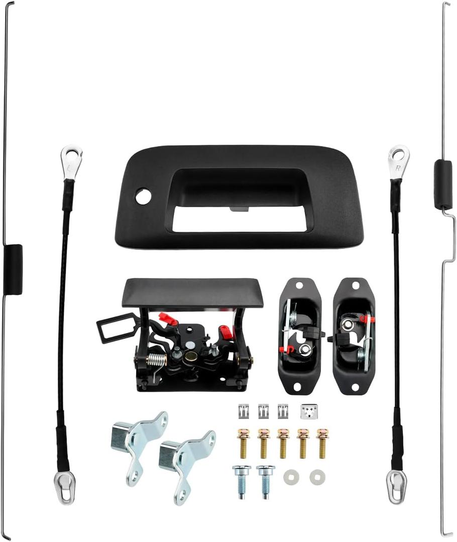 Tailgate Latch Rebuild Kit, Compatible with 2007-2014 Chevy Silverado GMC Sierra, Replaces# 15140549 25838260 20927958 23158822 22755303, Tailgate Parts Handle Bezel Latch Cables Rods Accessories