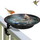 Deck Mounted Bird Bath for Deck Rail & Garden-11.5 Inch Frosted Black,Clamp-On Detachable Bowl with Rust-Proof Bracket,Easy Clean Outdoor Bird Feeder with Magnetic Dragonfly for Patio Lawn Backyard