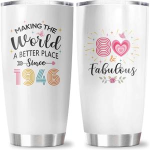 80th Birthday Gifts for Women Tumbler 20OZ 1PC, 80 Year Old Birthday Gift Decorations, 80-Year-Old Present for Woman, Happy Eighty Years Old Party Decor Ideas for Her Female Mom Sister Grandma
