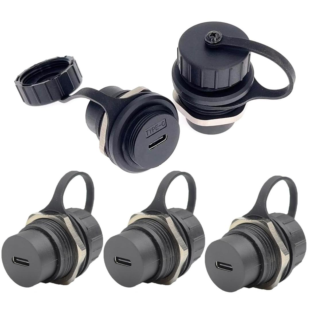5PCS USB 3.1 Type C Panel Mounting Waterproof Connector, IP67 24 Pins Female to Female PA6BG33 Housing Double Head Adapter with Waterproof/Dust Cap