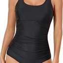 Smismivo One Piece Tummy Control Swimsuit for Women Scoop Neck Modest Full Coverage Bathing Suit Swimwear (Black, XL)