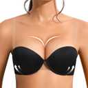 Strapless Push Up Bra with Clear Straps for Women, Thick Padded Underwire Convertible Bras Add One Cup (36B, Black)