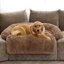Calming Dog Bed Fluffy Plush Dog Mat for Furniture Protector with Removable Washable Cover for Dogs and Cats (X-Large (53x39.3x6), Light Brown)