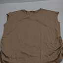 SAMPEEL Womens Summer Tops Trendy 2025 Ruched Cap Short Sleeve Tshirts Shirts Crew Neck T Shirts Fashion (X-Large, Khaki)