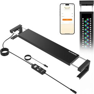GLOWRIUM Smart Aquarium Light, Bluetooth + WiFi Dual Control Freshwater Fish Tank Light with App, Multi-preset Spectrum, Brightness Adjustable, Anti-Drop, Real Time Water Temperature Sensor (24-36 in)