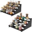 5 Tier Spice Rack for Cabinet, 2 Pack Spice Organizer, Metal Step Shelf Countertop Spice Rack for Inside Cabinets, Kitchen, Black