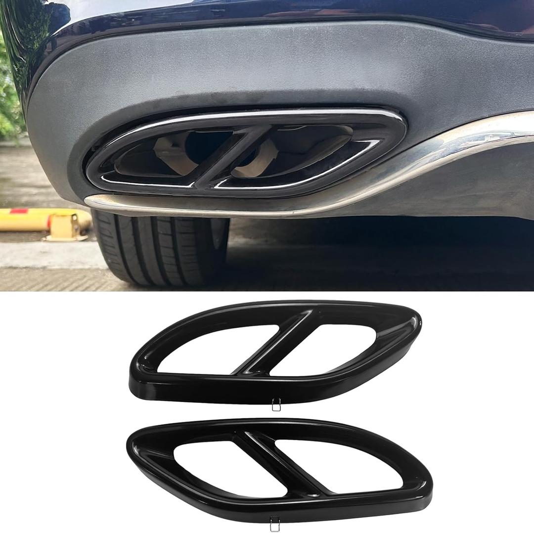 Car Exterior Exhaust Pipe Mufflers Cover Rear Bumper Cylinder Exhaust Pipe Decorate Cover for Mercedes-Benz A B C E CLA GLC GLE GLS Class W205 W213 X253 (Black)
