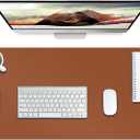 Boutilon Leather Desk Pad Protector,Non-Slip Mouse Pad,Laptop Desk Pad,Office Mouse Mat,Waterproof Leather Desk Blotter,Desk Writing Pad for Office and Home (M-Brown,30"x14")