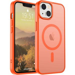 SUPFINE Magnetic for iPhone 15 Plus Case & iPhone 14 Plus Case(Compatible with MagSafe)(Military Grade Drop Protection) Slim Translucent Shockproof Phone Case,Orange