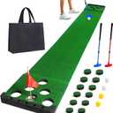 Golf Putting Game Set with Front Border for Indoor & Outdoor,Golf Putting Green Mat Include 4 Balls,1 Portable Bag,2 Flags&Cups,Practice Training Aid for Backyard,Party,Office