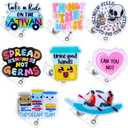 YJ PREMIUMS 8PC Funny Cute Fun Badge Reel Holder ID Card Retractable Clip for Nurse Nurses Nursing Teacher Office Workers | Meme Its Fine Just My Face Job Descriptions Goose Bumps Gifts (Nurse)
