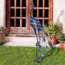 TERESA'S COLLECTIONS Outdoor Decor Peacock Yard Art Garden Sculptures & Statues for Porch Decor,35'' Blue Large Metal Bird Garden Decor for Outside, Yard Decorations Outdoor for Patio,Gifts for Mom