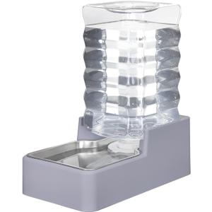 Sfozstra Automatic Dog Water Dispenser: 8L Large Gravity Light Gray Waterer with Stainless Steel Bowl - 100% BPA-Free - Suitable for Pet Owners Garden/Apartment