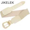 Sparkly Wide Stretchy Rhinestone Waist Belt for Women Vintage Bling Elastic Buckle Belt for Ladies Dresses (Beige)