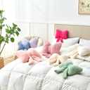 Dusty Blue Bow Pillow,12'' Bow Decorative Pillows with Faux Rabbit Fur,Soft Bow Throw Pillows Aesthetic Bow Shaped Pillow for Bed Sofa Couch Home Decor