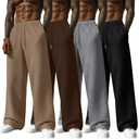Neer 4 Pack Men's Lightweight Sweatpants Summer Wide Leg Drawstring Open Bottom Pants Gym Baggy Lounge Joggers with Pockets(Mocha, Charcoal Gray, Brown, Black,Large) 