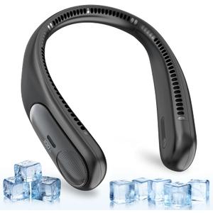 Portable Neck Fan,Personal Wearable Bladeless Fan,LED Display,4-Speeds,6000mAh USB Rechargeable,360 Strong Cooling Wind,Hands Free,Long Lasting,Birthday Gifts for Men Women Dad Mom (Black)