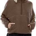 LASLULU Womens Half Zip Pullover Cropped Sweatshirts Sherpa Fleece Jacket Fuzzy Sweaters Cute Winter Jackets with Pockets XL