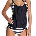 Women's Tankini Vest Two Pieces No Underwire Push-up Top and Bottom Triangle Swimsuit Swimwear Set, Black, Size: XXXL