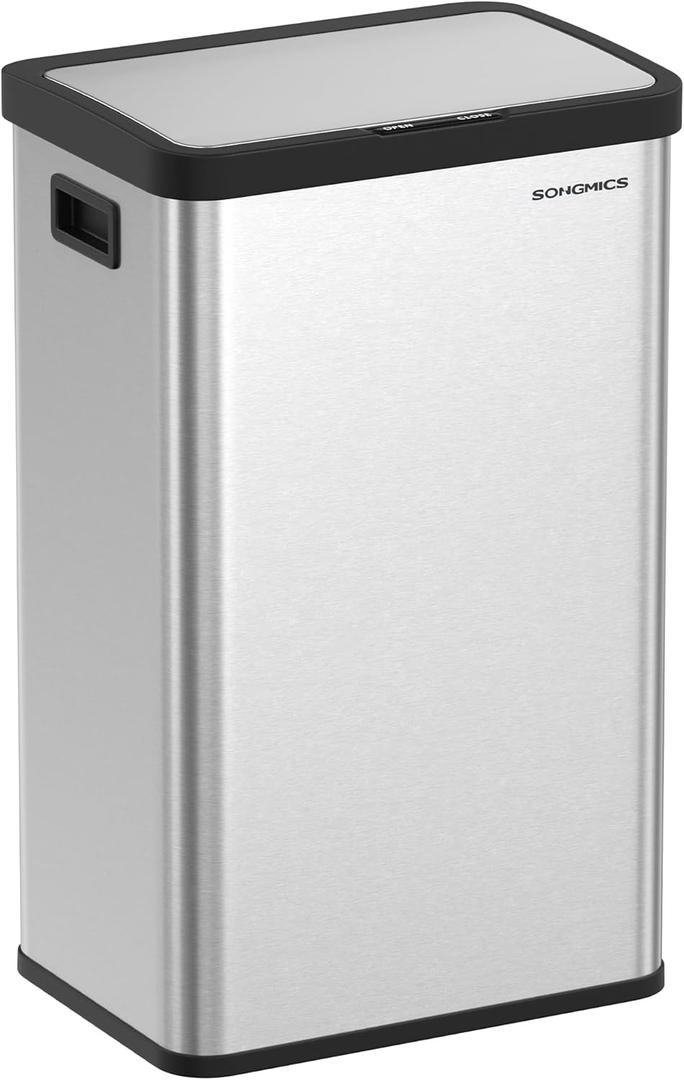 SONGMICS Motion Sensor Trash Can, 18-Gallon (68L) Automatic Kitchen Garbage Can with Stay-Open Lid, Soft Close, Stainless Steel, 15 Trash Bags Included, Metallic Silver ULTB630E68