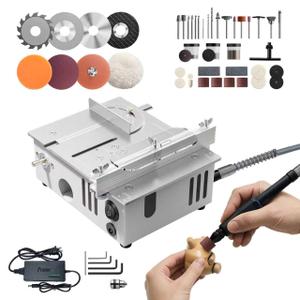MIMYTH Mini Table Saw for Crafts, Multifunctional Portable Table Saws Adjustable Cutting Angle,Speed,SawDepth; Small Table Saw for Cutting, Grinding, Sanding; Tablesaw (Platinum Silver-Dual Motor)