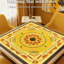 Neoprene Mahjong Mat with Rules, 33x33 Inch Mahjong Mat for Table, Non-Slip Noise Reduction Mah Jongg Mat with Carrying Bag and 3 Dice for Poker, Card, Board, Tile Games, Dominoes (Yellow)