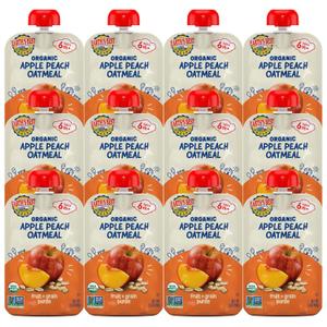 Earth's Best Organic Baby Food Pouches, Fruit and Grain Puree for Babies 6 Months and Older, Organic Apple Peach and Oatmeal Puree, 3.5 oz Resealable Pouch (Pack of 12) (EXP 08/15/27)