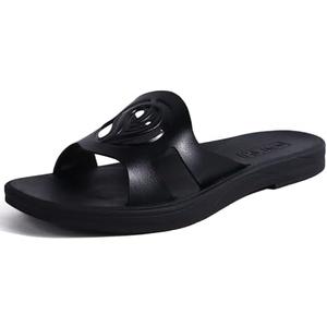 ONCAI Slides for Womens,Flat Dressy Square Toe Summer Beach Sandals for Woman with Comfortable Non-slip Rubber Soles Size 8