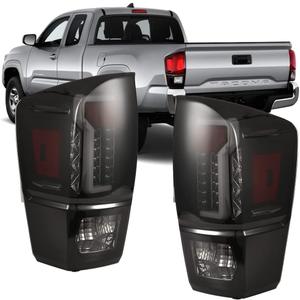 Winjet LED Taillights for 2016-2023 Toyota Tacoma Rear Tail lights Assembly for [2016 2017 2018 2019 2020 2021 2022 2023] Toyota Tacoma Rear Lights Replacements, 1 Pair Black Housing/Smoke Lens