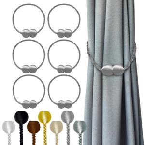 Hion Magnetic Curtain Tiebacks Grey 6 Pack, Curtain Tiebacks Buckles Holdbacks Holders Hooks Clip for Home Bedroom Office Decorative Thick or Thin Curtain